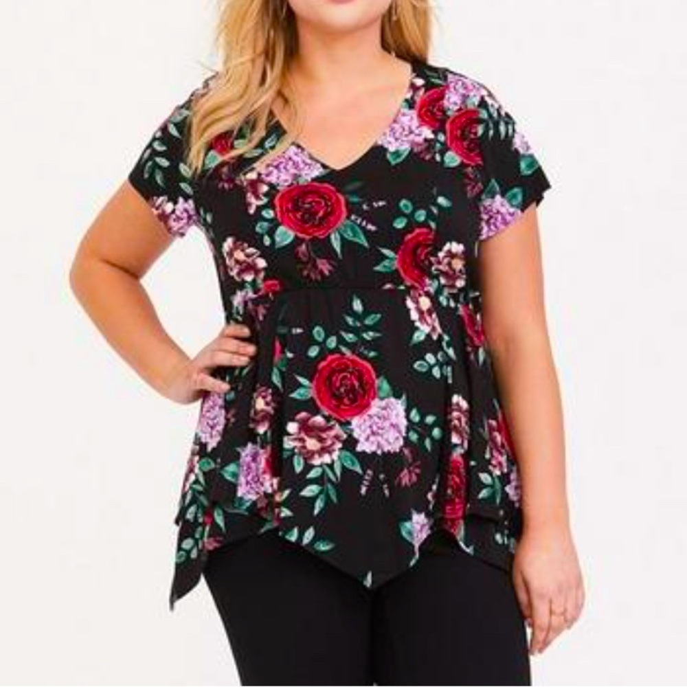 Torrid Babydoll Stretch Challis Hanky Hem Top Size 00 M/10